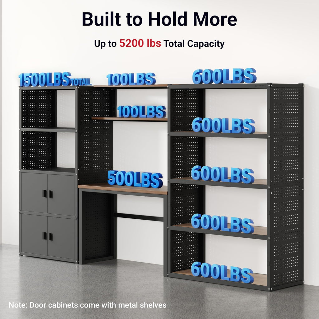 129"L Modular Garage Storage Cabinet with Workbench, Black