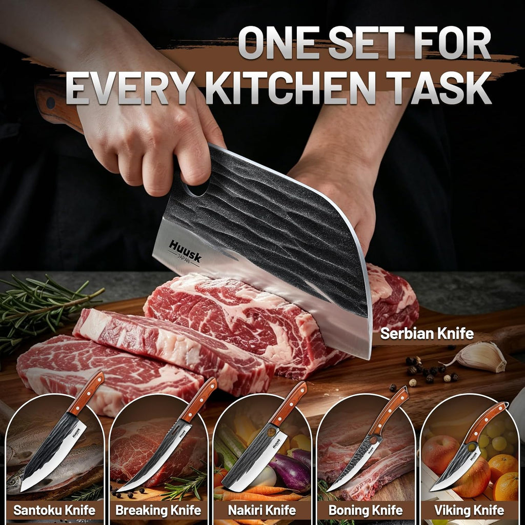 Serbian Chef Knife Set - 6 PCS Hand Forged Kitchen Knife Set with Bag