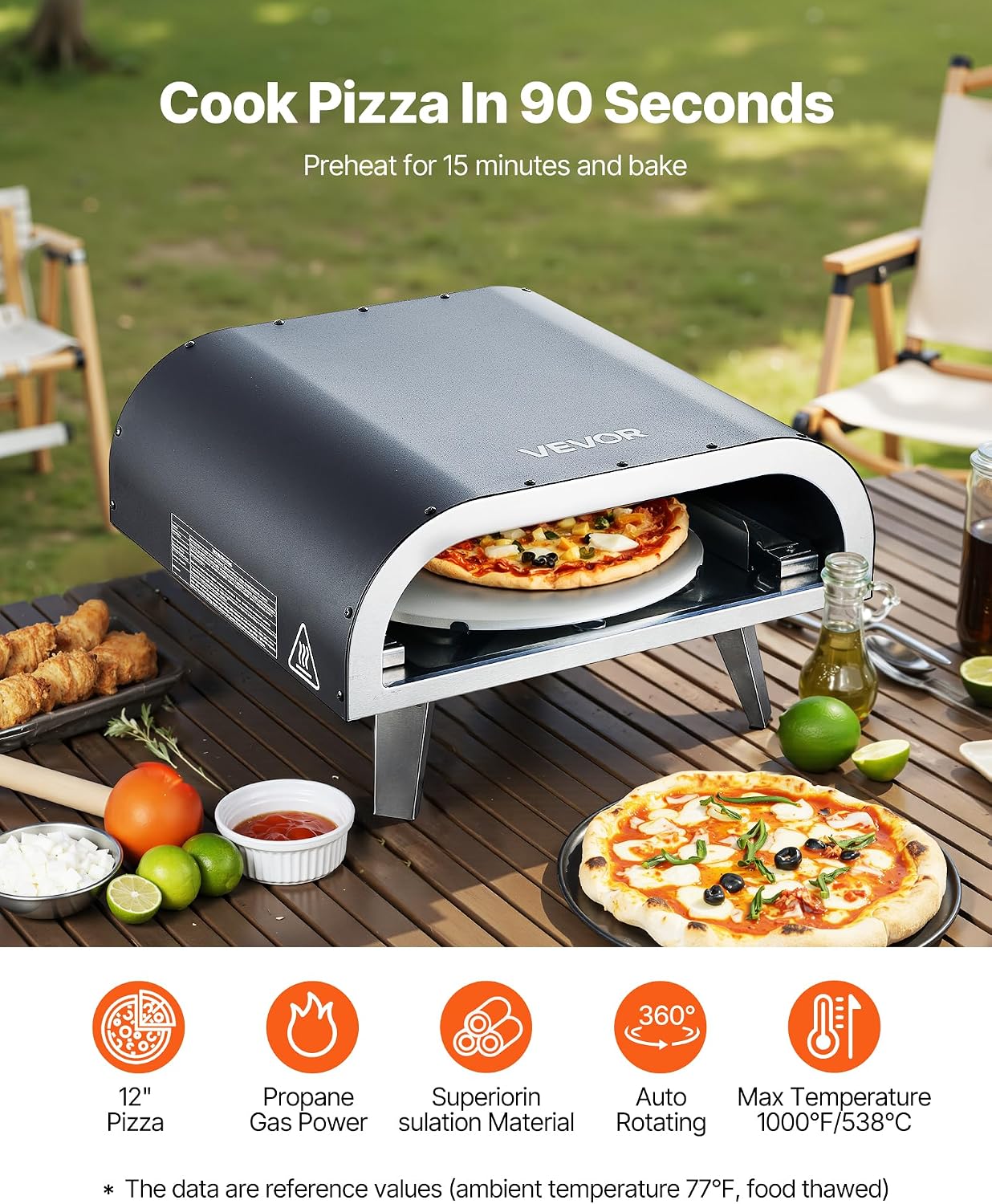 Propane Outdoor Pizza Oven, 12 in Auto Rotating Propane Gas Pizza Ovens, Portable Pizza Cooker with Electric Rotation