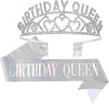 Crowns for Women,CIEHER Birthday Queen Sash & Rhinestone Tiara Kit,Tiaras and Crowns for Women,Silver Queen