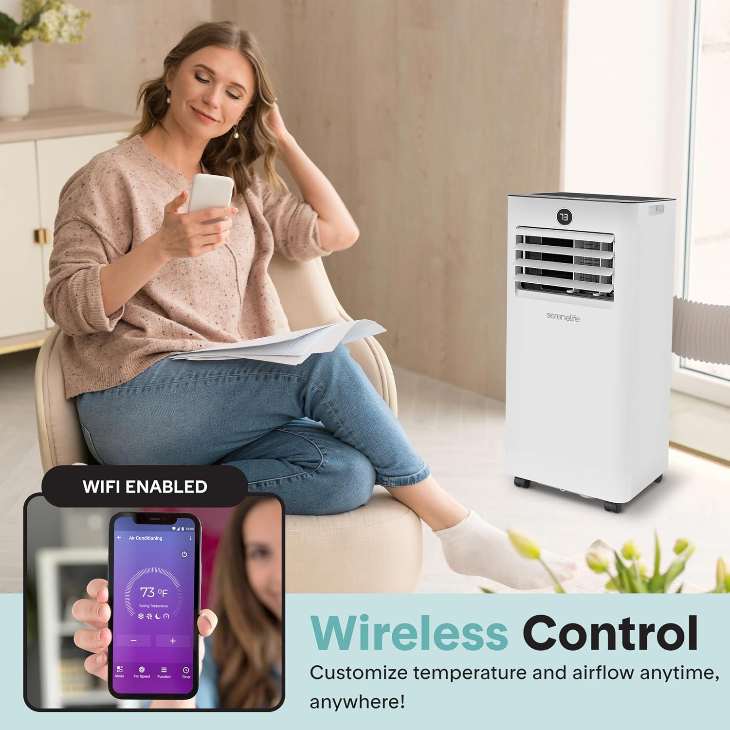 8000 BTU Portable Air Conditioner, Small AC with Dehumidifier and Fan, Wifi Function, Mini AC Unit with 350 Sq. Ft.