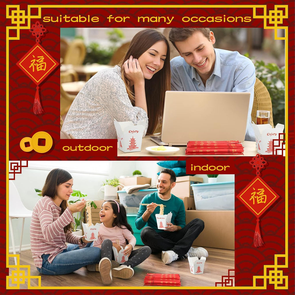 100 Sets 8 oz Chinese Take Out Boxes with Disposable Chopsticks