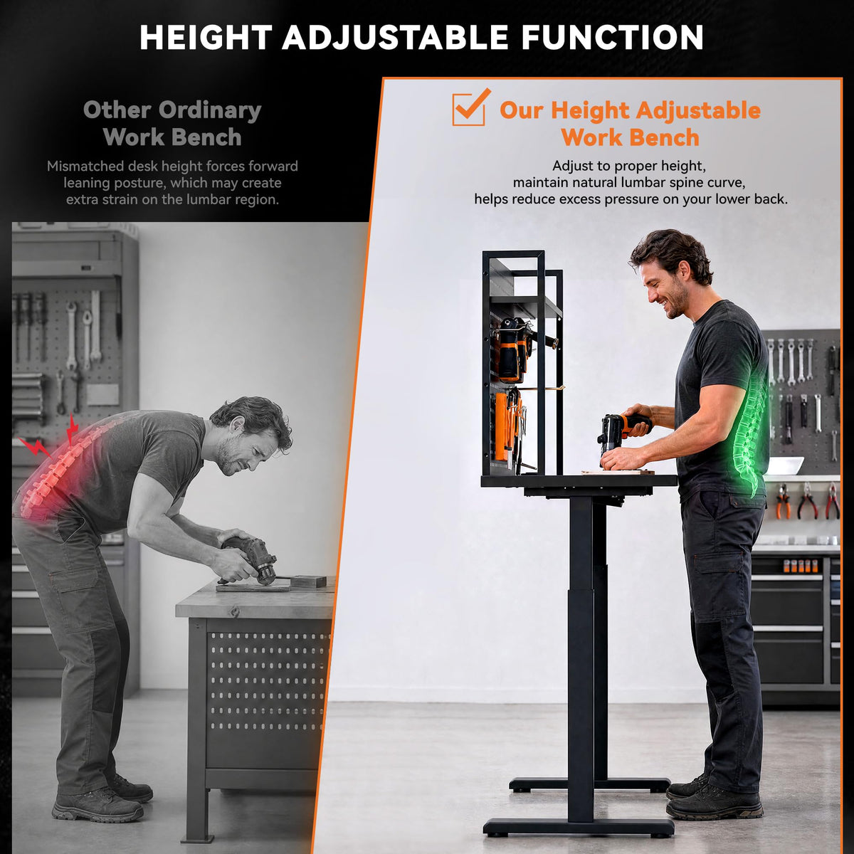 59"x24" Garage Work Bench Electric Height Adjustable with Pegboard