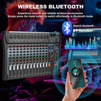 12 Channel Audio Interfacer Sound Board Mixer DJ Mixer 16-Bit DSP Effect USB Audio Mixer +48V Phantom Power Bluetooth