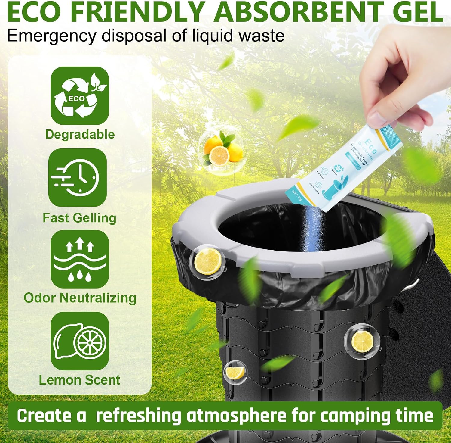 Camping Toilet Bags Absorbent Gel Set, Portable Toilet Bags with Gel, 8 Gallon, 30 Liter, Heavy Duty 1 Mil, Toilet