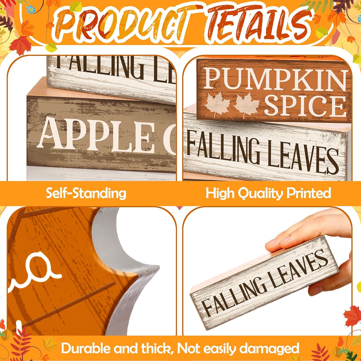 4 Pcs Fall Decor Wooden Maple Leaf Decoration Thanksgiving Tiered Tray Decor Rustic Wooden Maple Leaf Block Sign