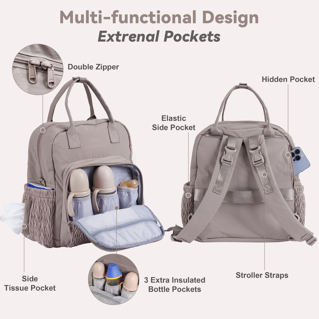 Multi-functional Diaper Bag Backpack with Changing Pad Brown