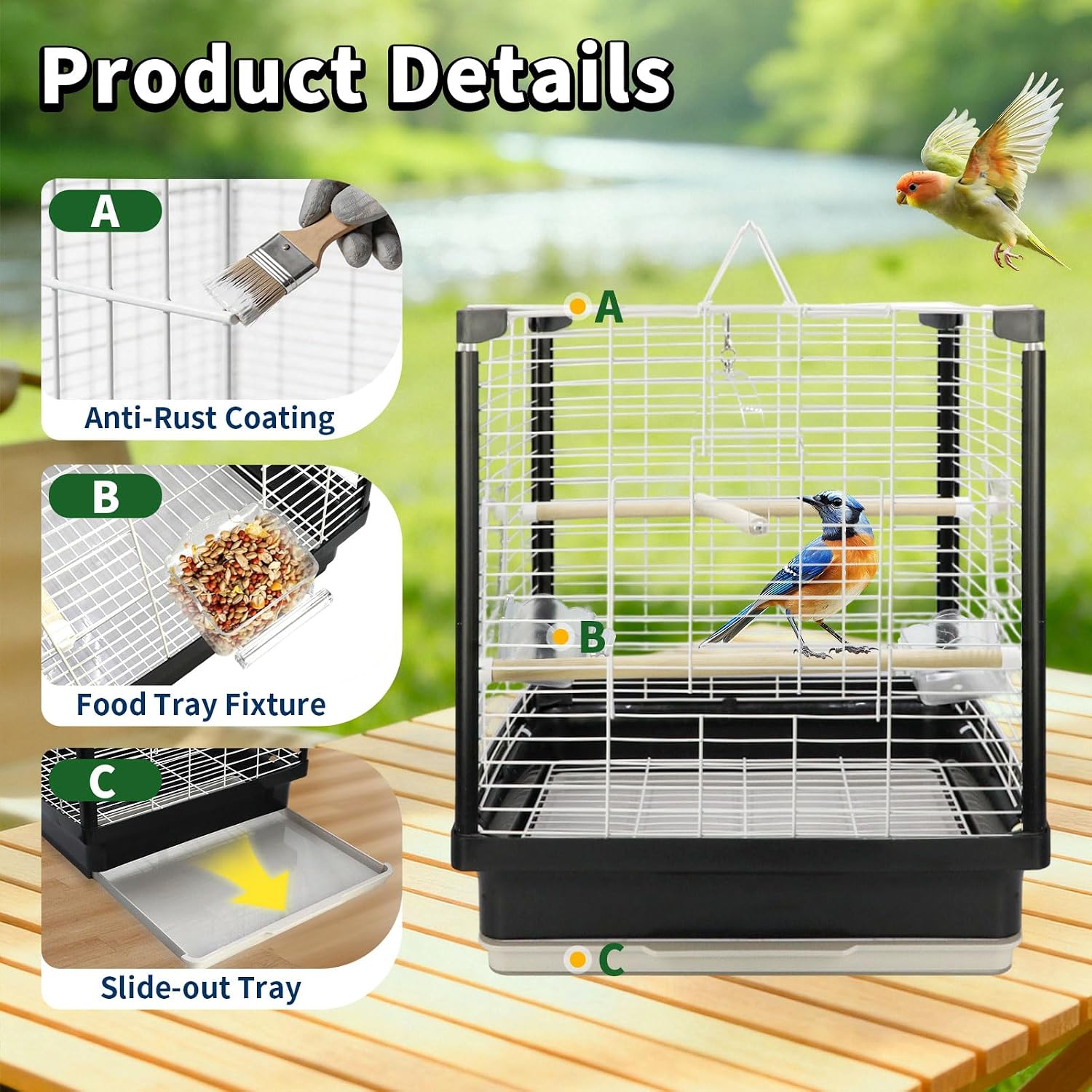 17.5 Inch Small Bird Cage & Travel Carrier – Portable Parrot Cage for Home, Outing, Pet Clinic or Temporary
