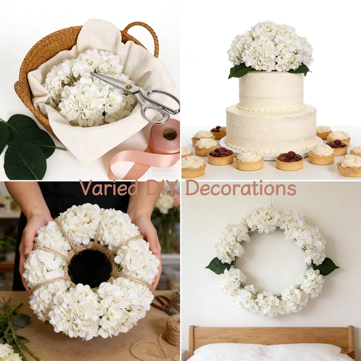 6pcs White Hydrangea Artificial Flowers Silk Fake Hydrangeas