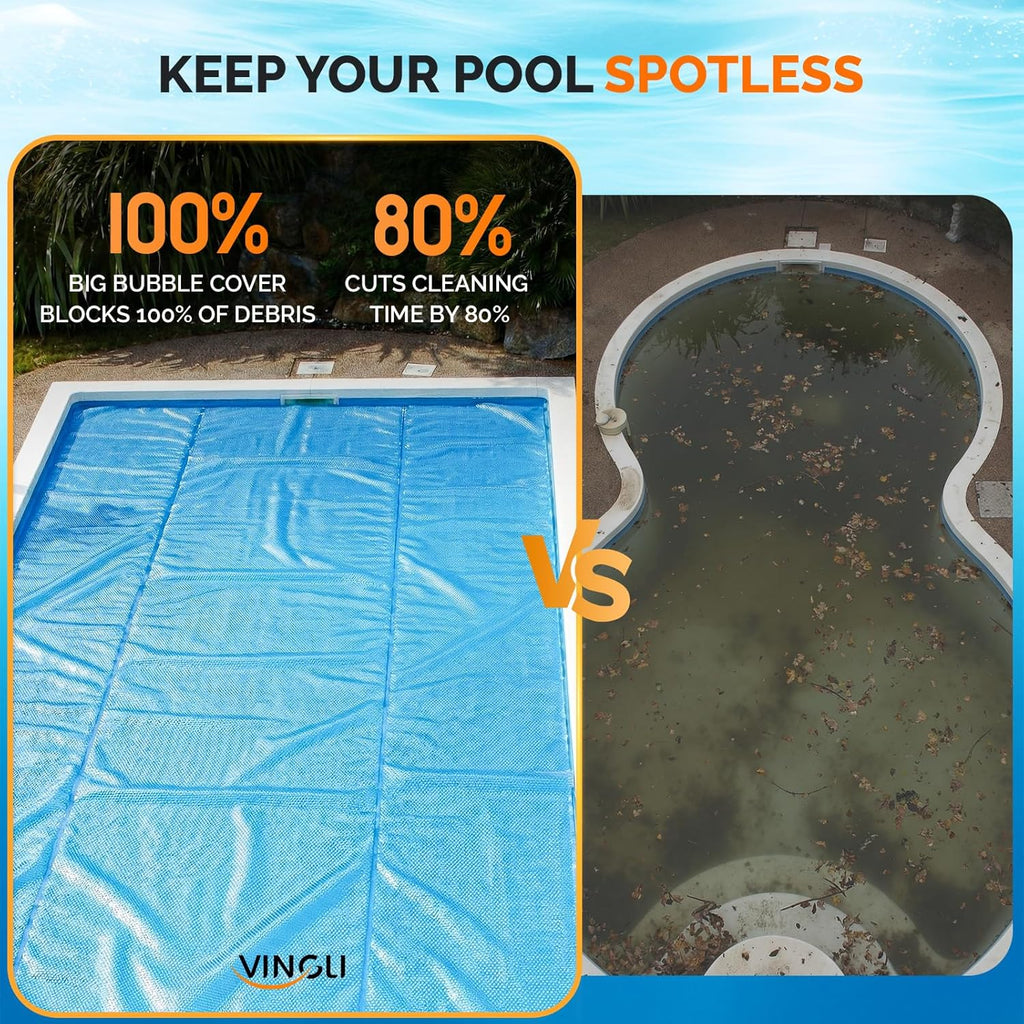 12Mil Solar Pool Cover, Rectangle Solar Blanket-Heavy Duty Solar Pool Cover for Above Ground Pool-Pool Solar Cover