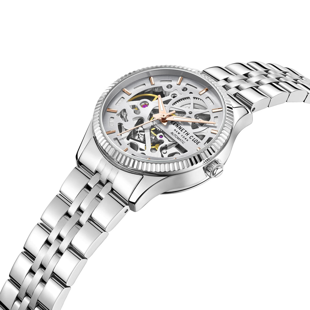 Women’s Silver Automatic Watch, Skeleton Dial