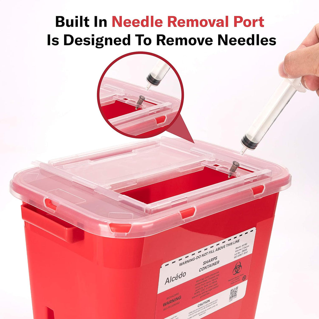 Large Sharps Container 2 Gallon (2-Pack) Home & Professional Use | Biohazard Needle and Syringe Disposal, Built-In