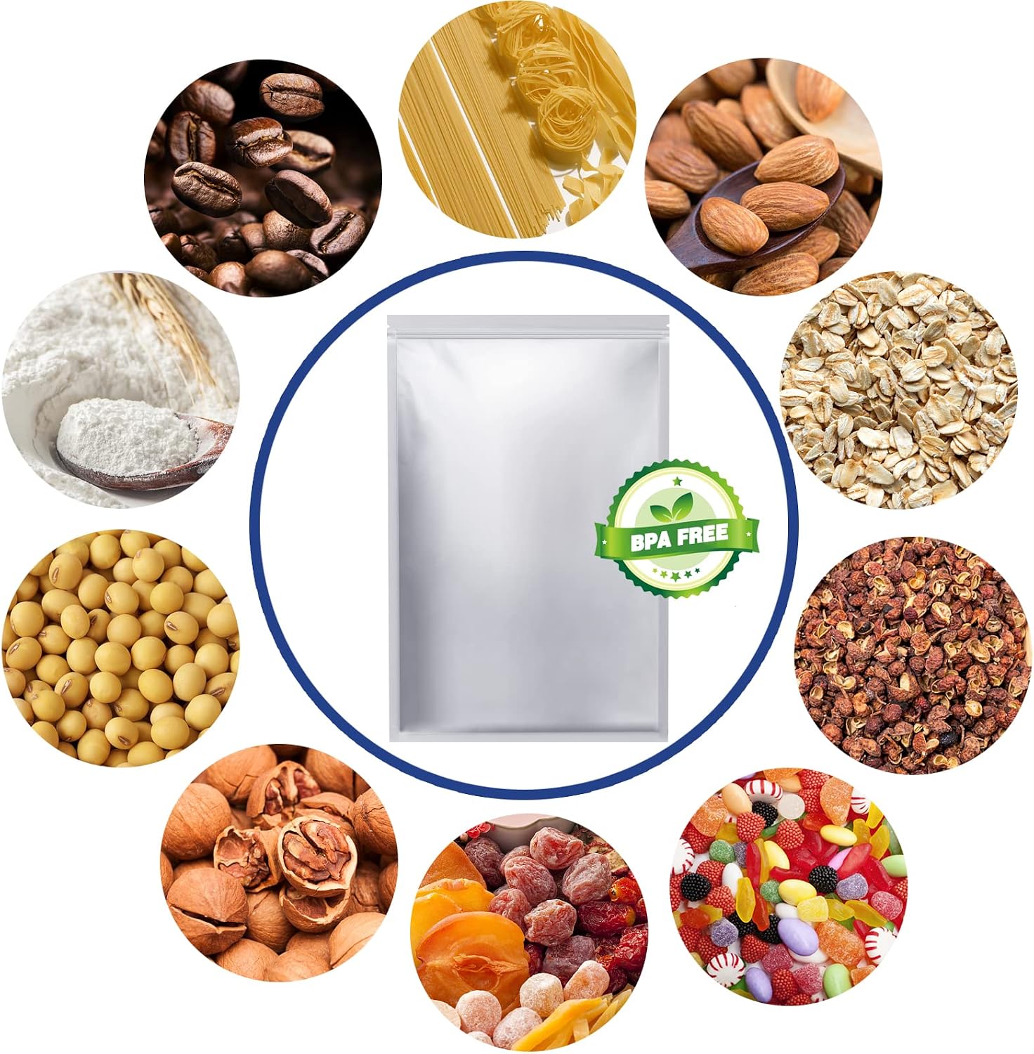 5 Gallon Mylar Bags with Oxygen Absorbers for Food Storage | 15x 5-Gal + 20x 1/2Pt Mylar bags, 15x 2500cc absorbers