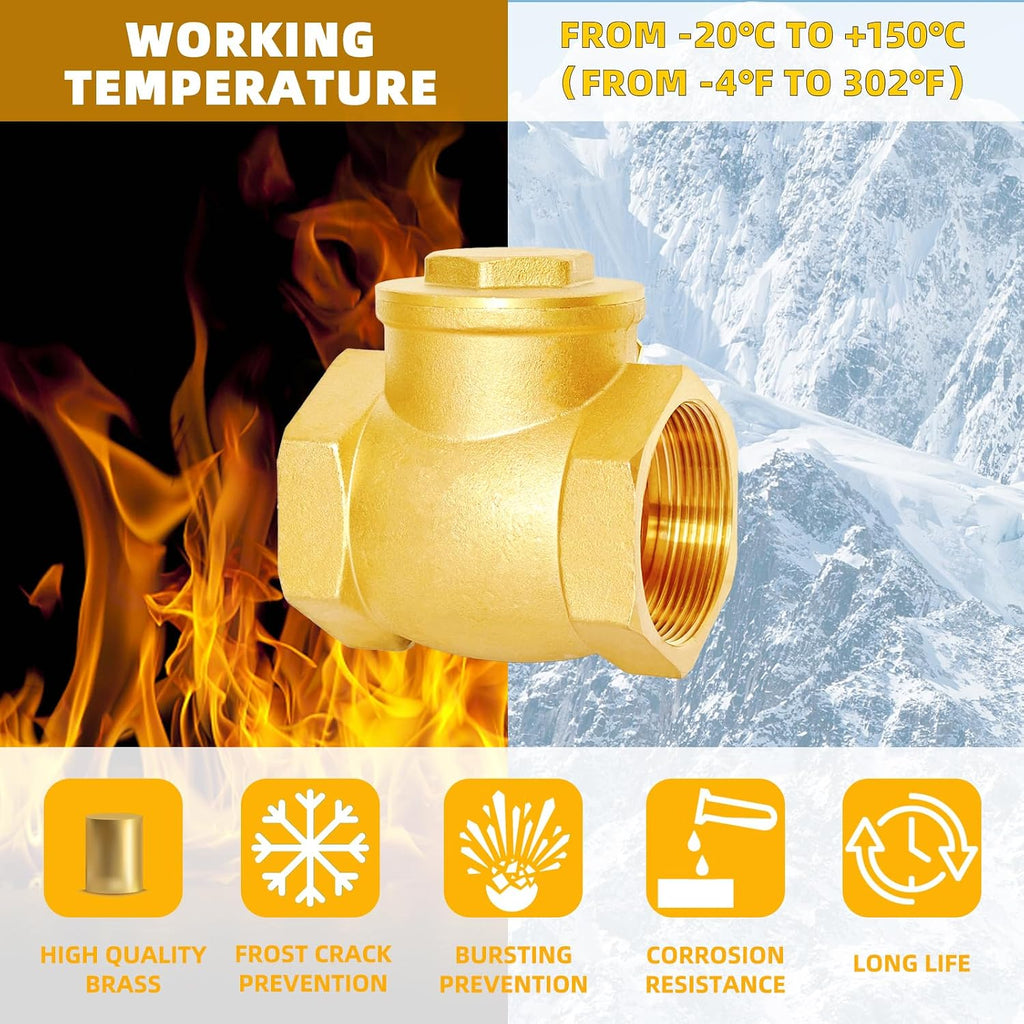 1-1/2" NPT Horizontal Swing Check Valve Brass Heavy-Duty Female Thread DN40