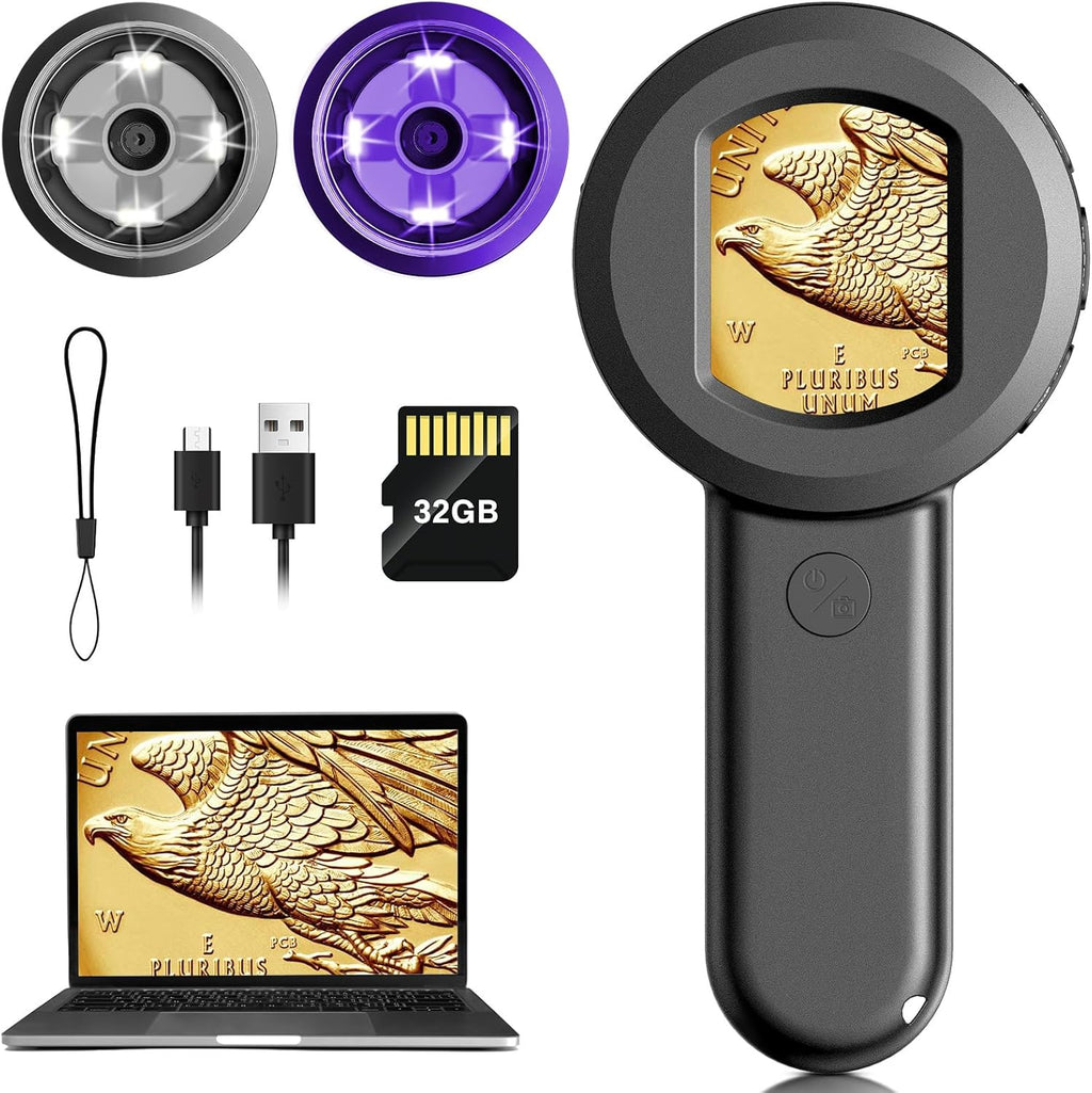 Pocket Digital Microscope Magnifying Glass with Light for Kids and Adults | 100X Handheld Pocket Size Jewelers Loupe