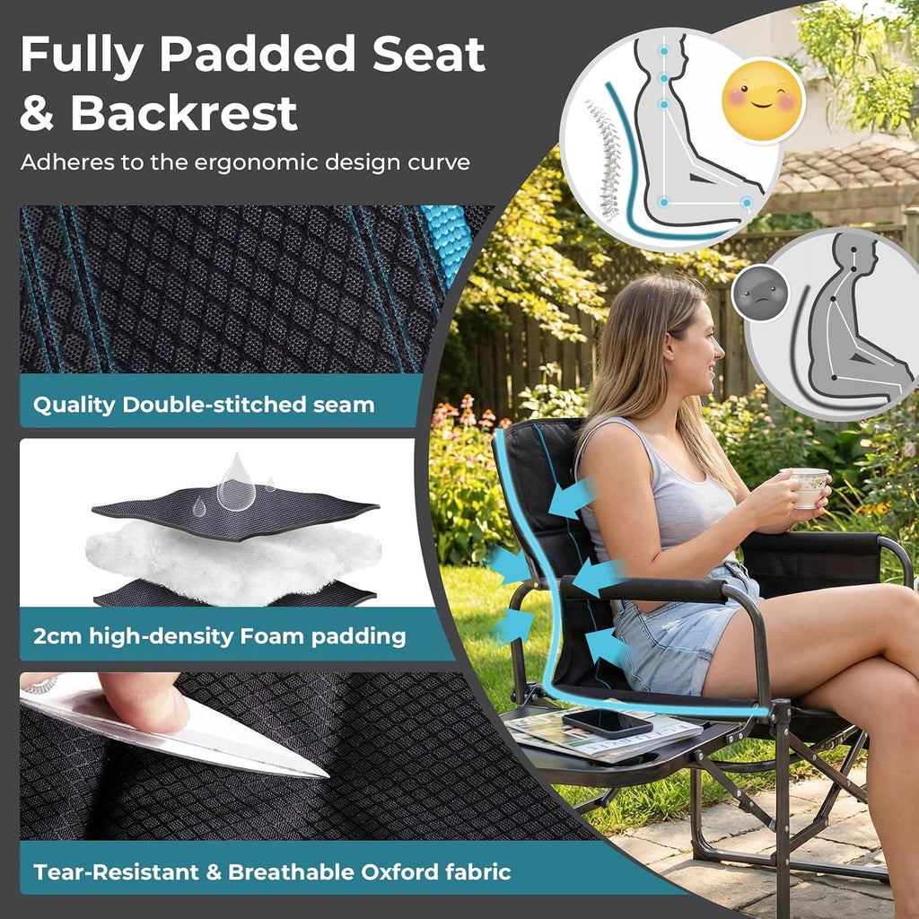 Oversized Folding Chairs for Outside, Fully Padded Camping Director Chair for Adults, Support 450lbs Portable lawn