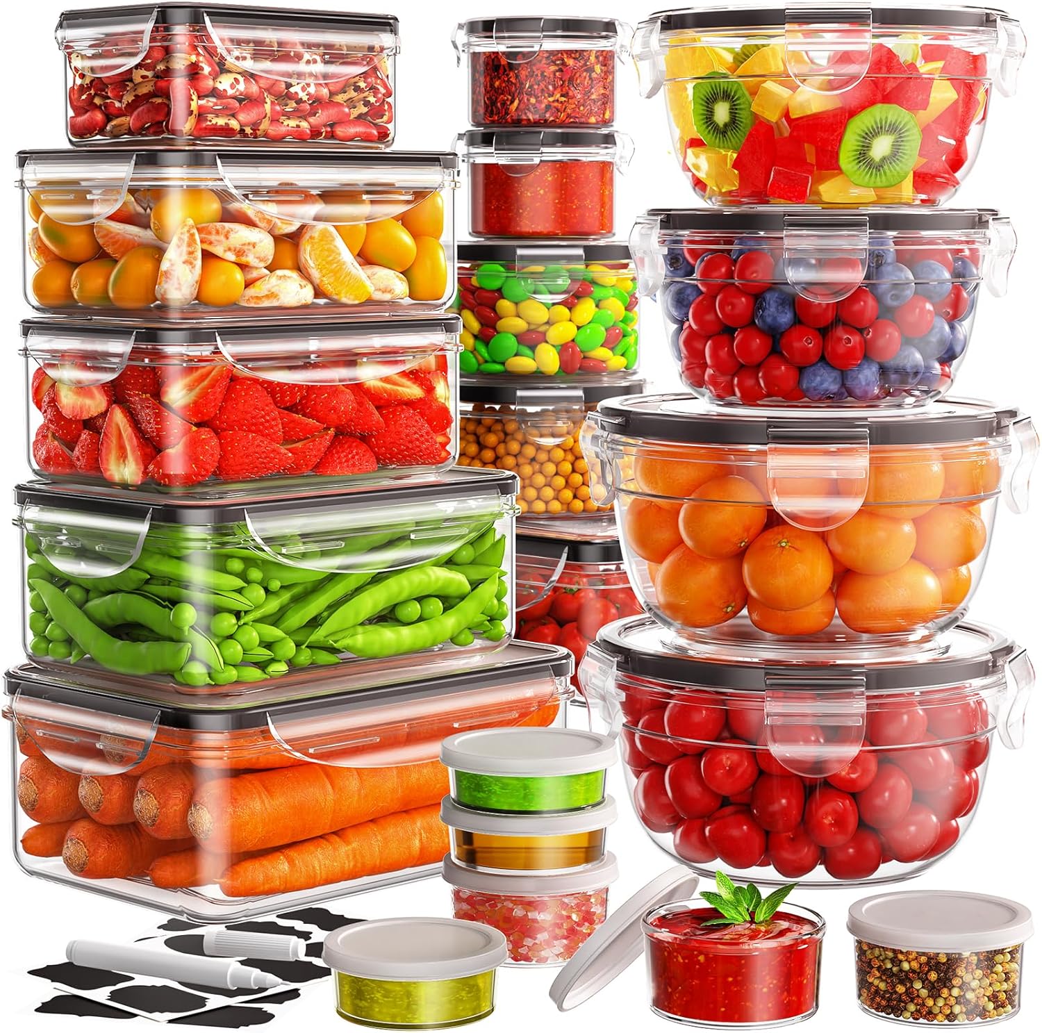 40 PCS Food Storage Containers with Lids Airtight (20 Lids &20 Containers) - Leakproof Meal-Prep Containers for