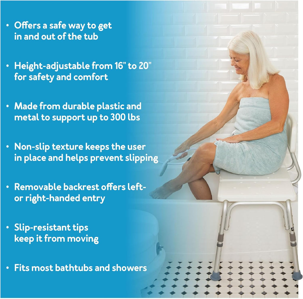 Shower Bench and Shower Chair For Elderly and Disabled with Height Adjustable Legs, Tub Bench Converts to Right or