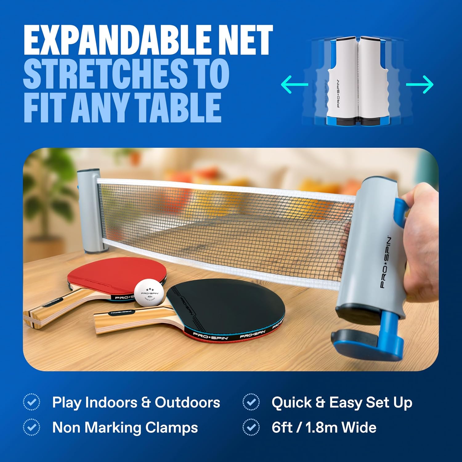 Portable Ping Pong Set with Retractable Ping Pong Net for Any Table, All-in-One Table Tennis Set with Ping Pong