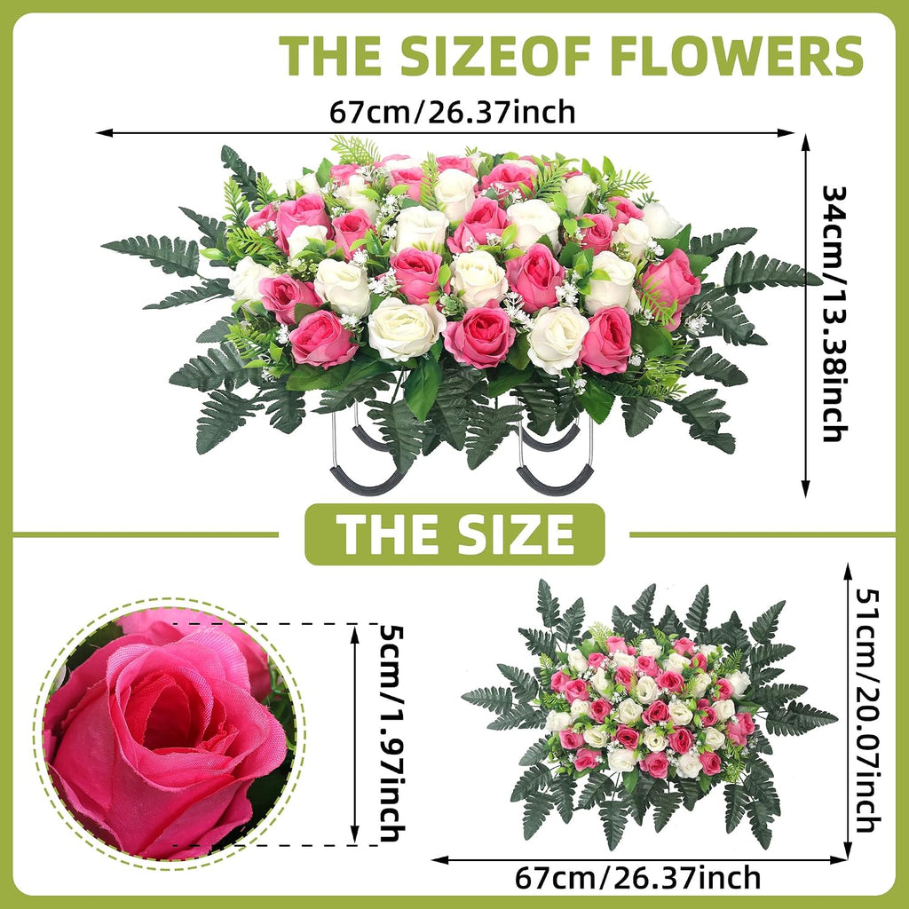 Artificial Cemetery Flowers for Grave,Headstone Flowers Saddle Outdoor Grave Saddle Memorial Silk Roses Flowers for