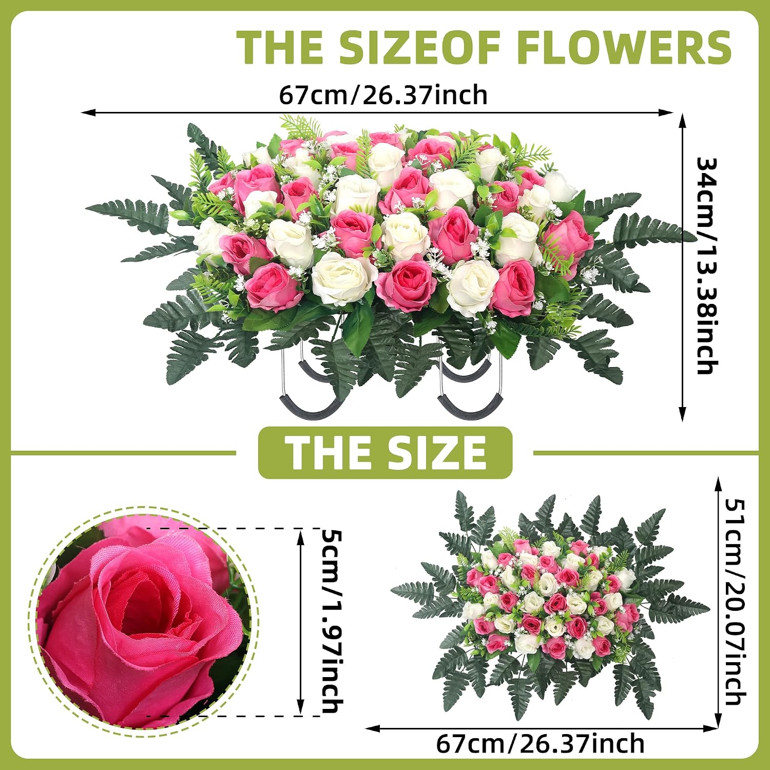 Artificial Cemetery Flowers for Grave,Headstone Flowers Saddle Outdoor Grave Saddle Memorial Silk Roses Flowers for