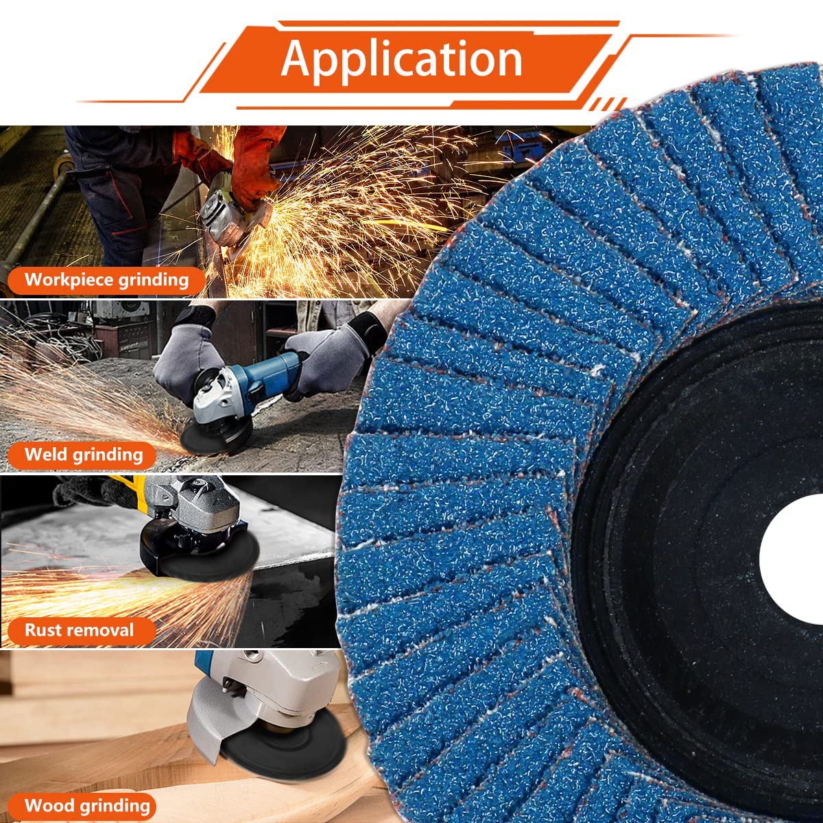 3 x 3/8'' 10 Pack Flap Discs for Angle Grinder, 60 Grit, Type 27