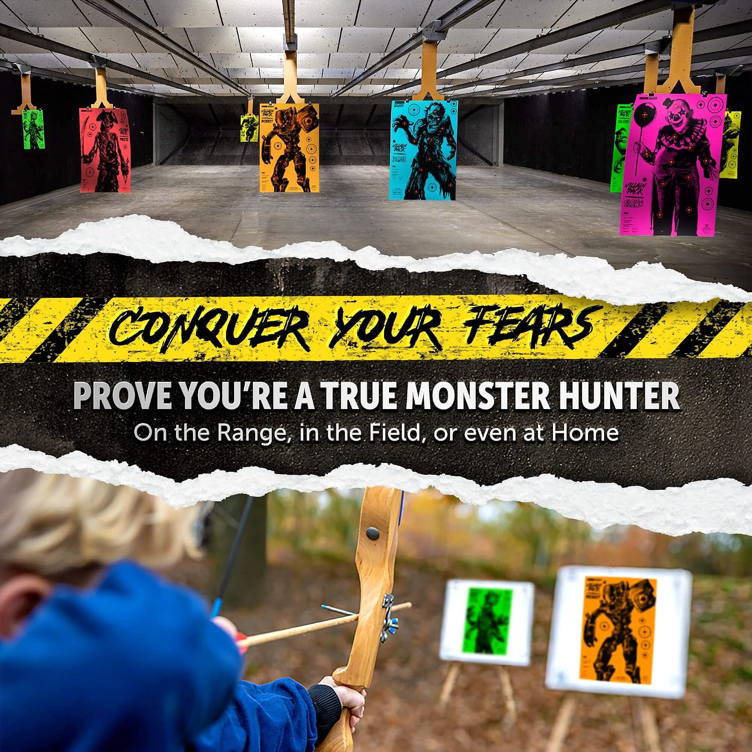 Villain Shooting Targets - 12 Pack Paper Targets - 2X Each Monster - Indoor/Outdoor, Backyard Range Fun for All BB