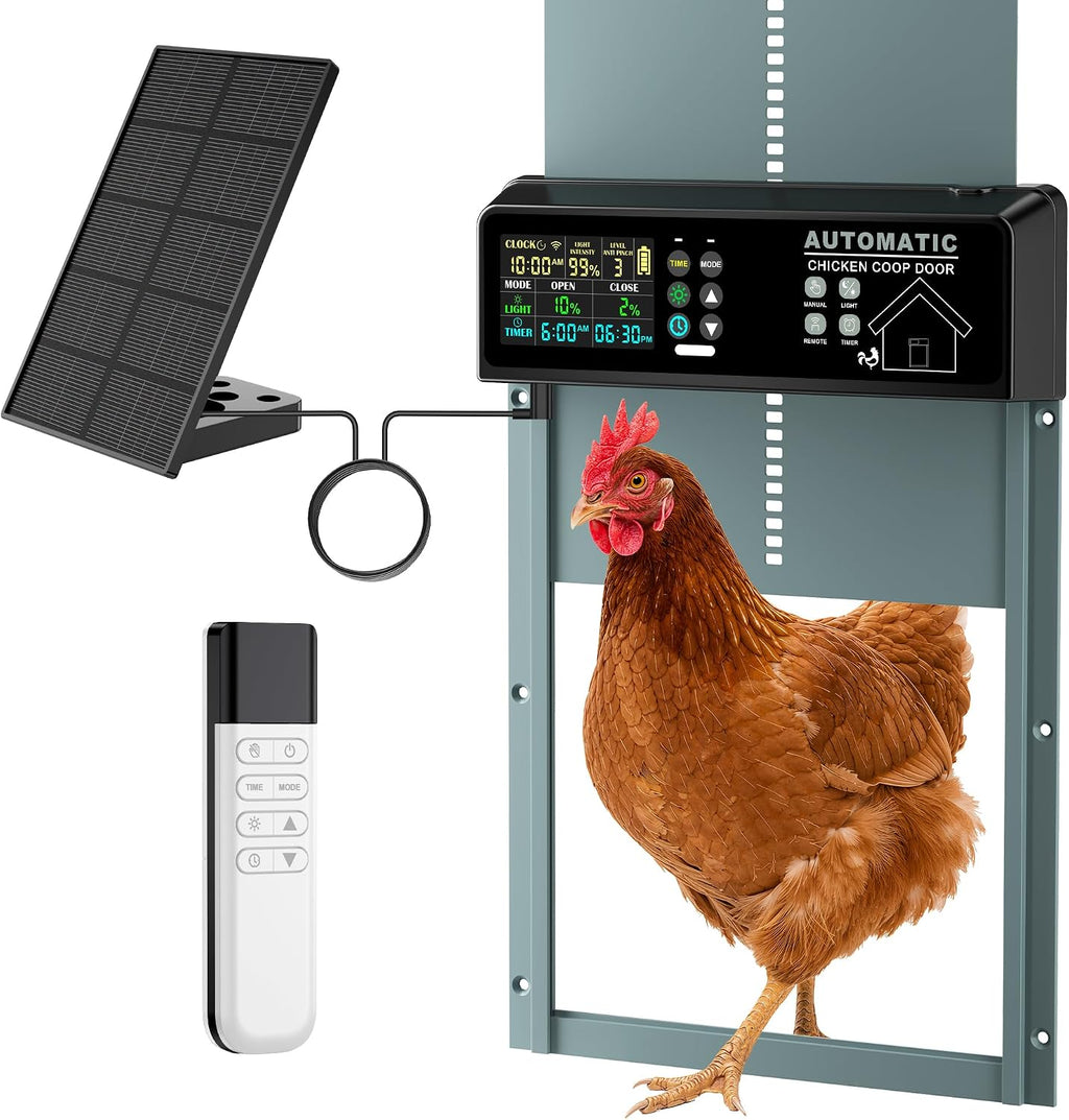 Solar Automatic Chicken Coop Door Programmable Remote 6 Modes Light Blue
