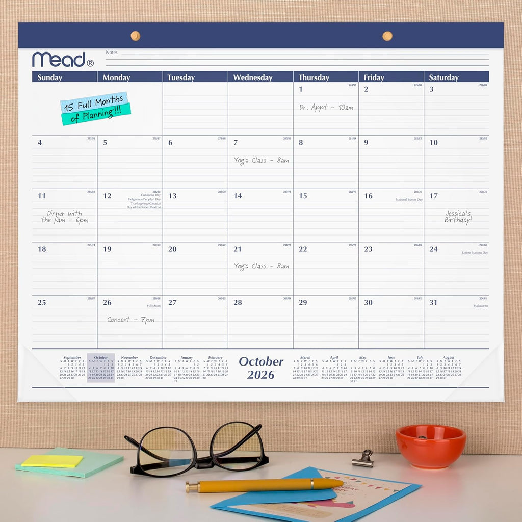 2027 Desk Pad Calendar, Monthly Desk Wall Planner, 15-Month Oct-Dec, 21.75" x 17" (CRM9202027)