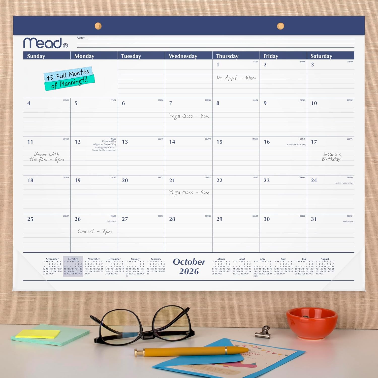 2027 Desk Pad Calendar, Monthly Desk Wall Planner, 15-Month Oct-Dec, 21.75" x 17" (CRM9202027)