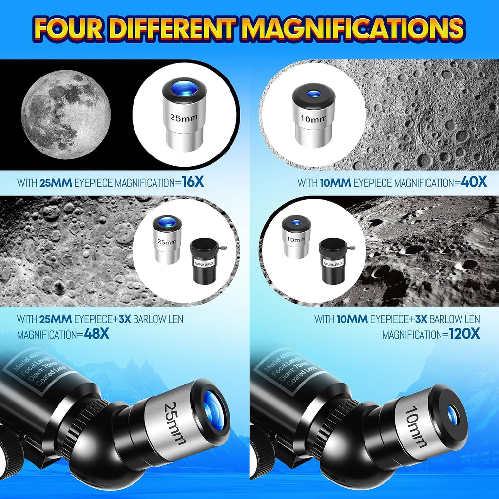 70mm Telescope for Kids & Adults Beginners with Space Puzzles | Refractor Telescope, Portable Travel Astronomical