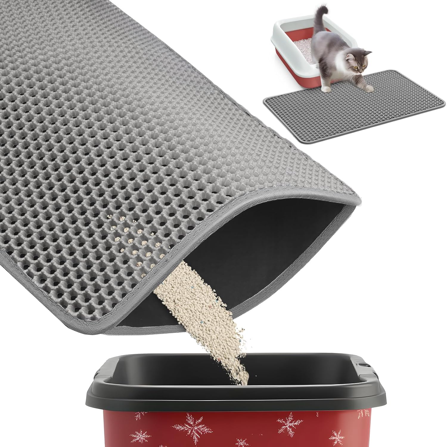27" x 19" Cat Litter Mat - Ultra-Large Litter Box Mat with Double Layers, Urine-Proof and Non-Slip Litter Trapping