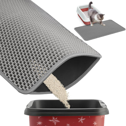 27" x 19" Cat Litter Mat - Ultra-Large Litter Box Mat with Double Layers, Urine-Proof and Non-Slip Litter Trapping