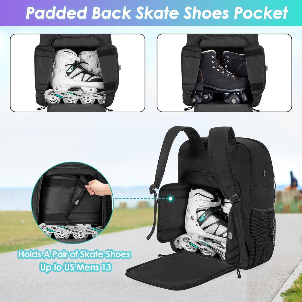 Skate Bag for Women Men, Roller Skate Backpack for Inline Skates | Ice Skate Bag Fits Shoes Up to Us Mens 13, Inline