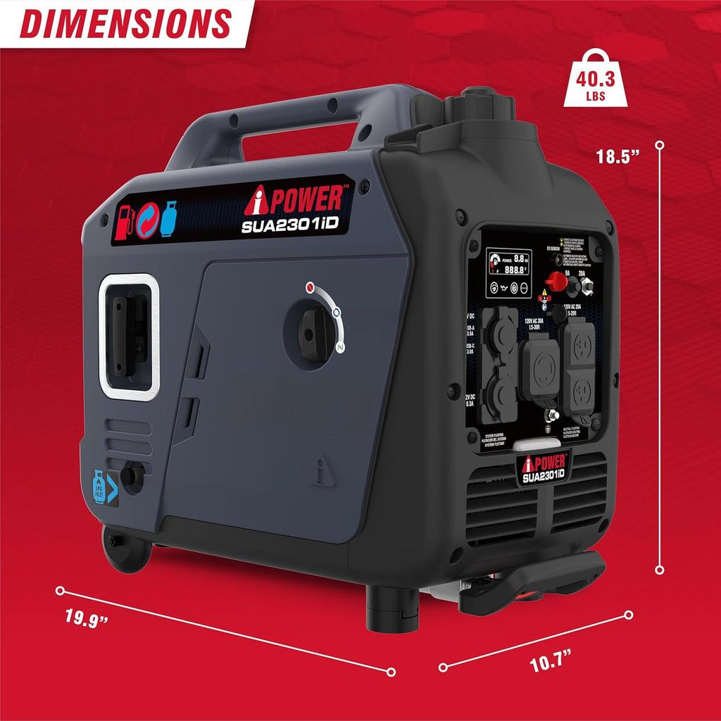 2300-Watt Portable Inverter Generator Dual Fuel, RV Ready, CARB Compliant CO Sensor, Light Weight With Telescopic