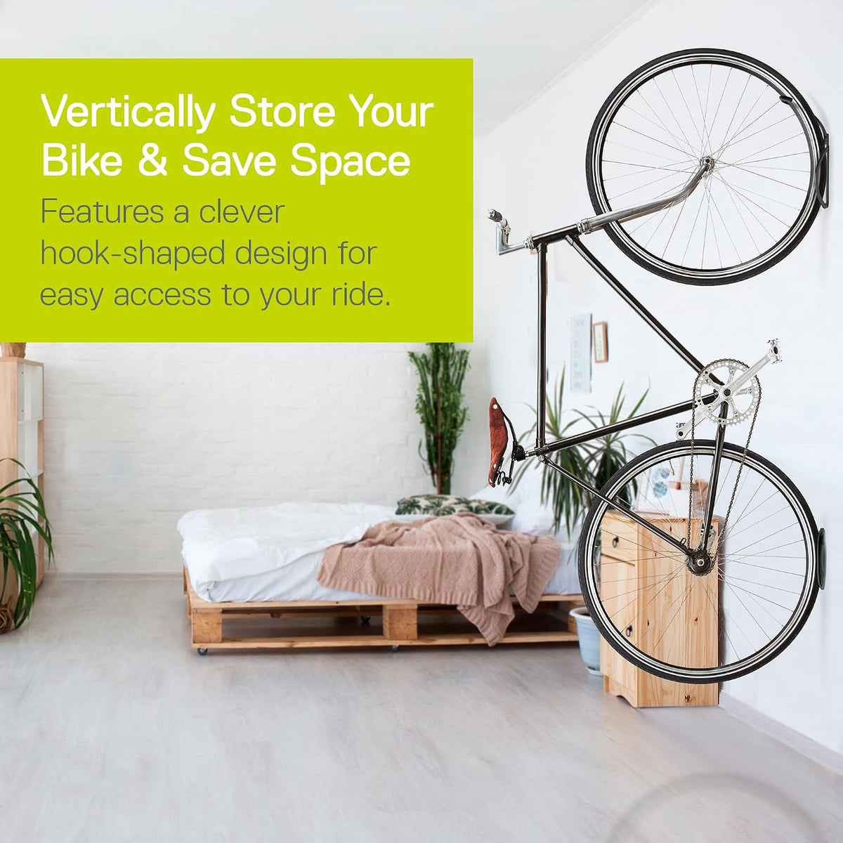 Leonardo Bike Rack Wall Mount with Tire Tray by Delta Cycle – Elegant Vertical Hanger Hook Design Provides Easy