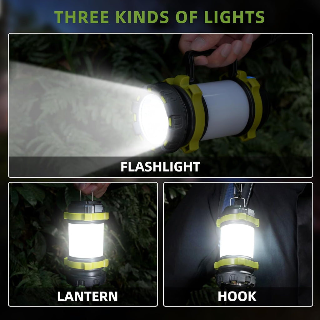 2Pack Camping Lantern, Rechargeable Flashlight & Emergency Light | 1000LM 6 Modes Battery Powered Lantern, 4000mAh