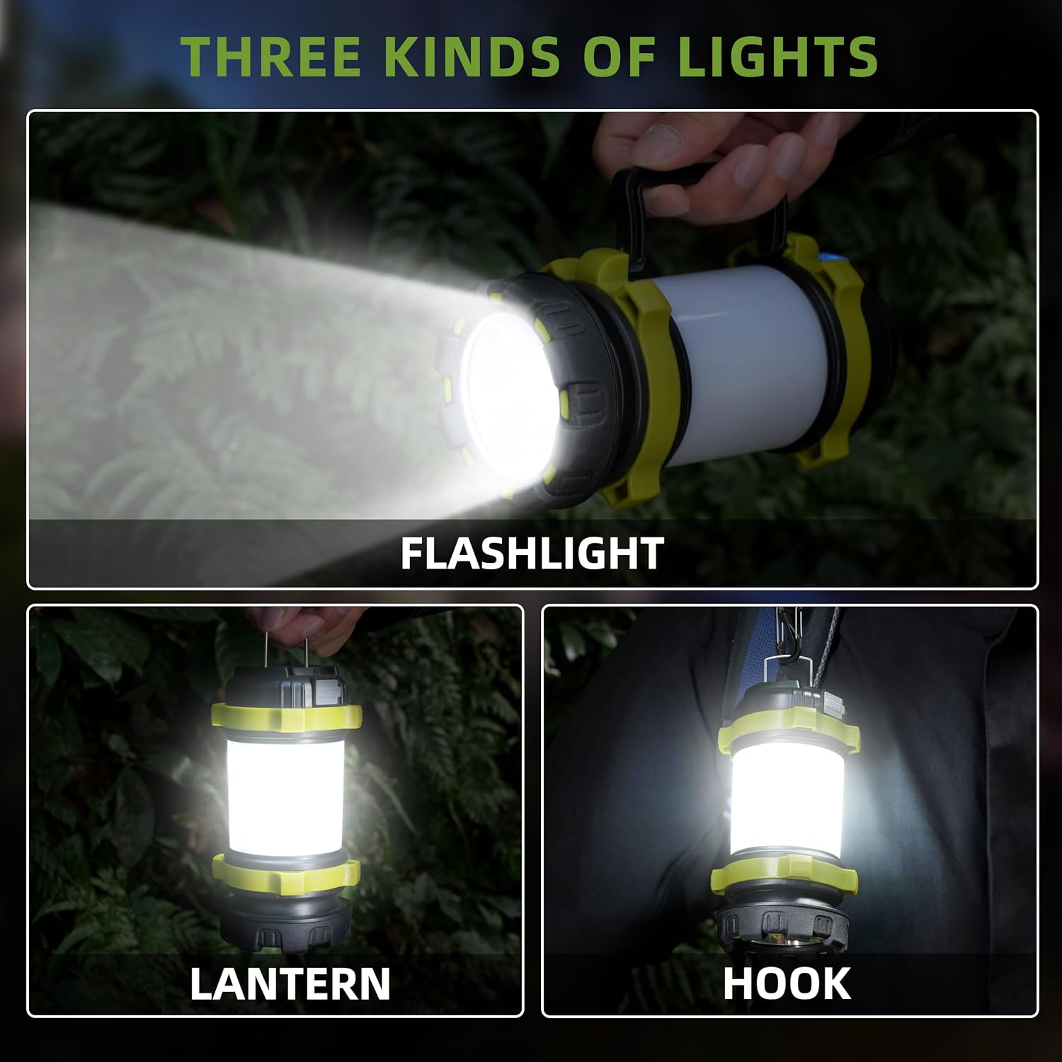 2Pack Camping Lantern, Rechargeable Flashlight & Emergency Light | 1000LM 6 Modes Battery Powered Lantern, 4000mAh
