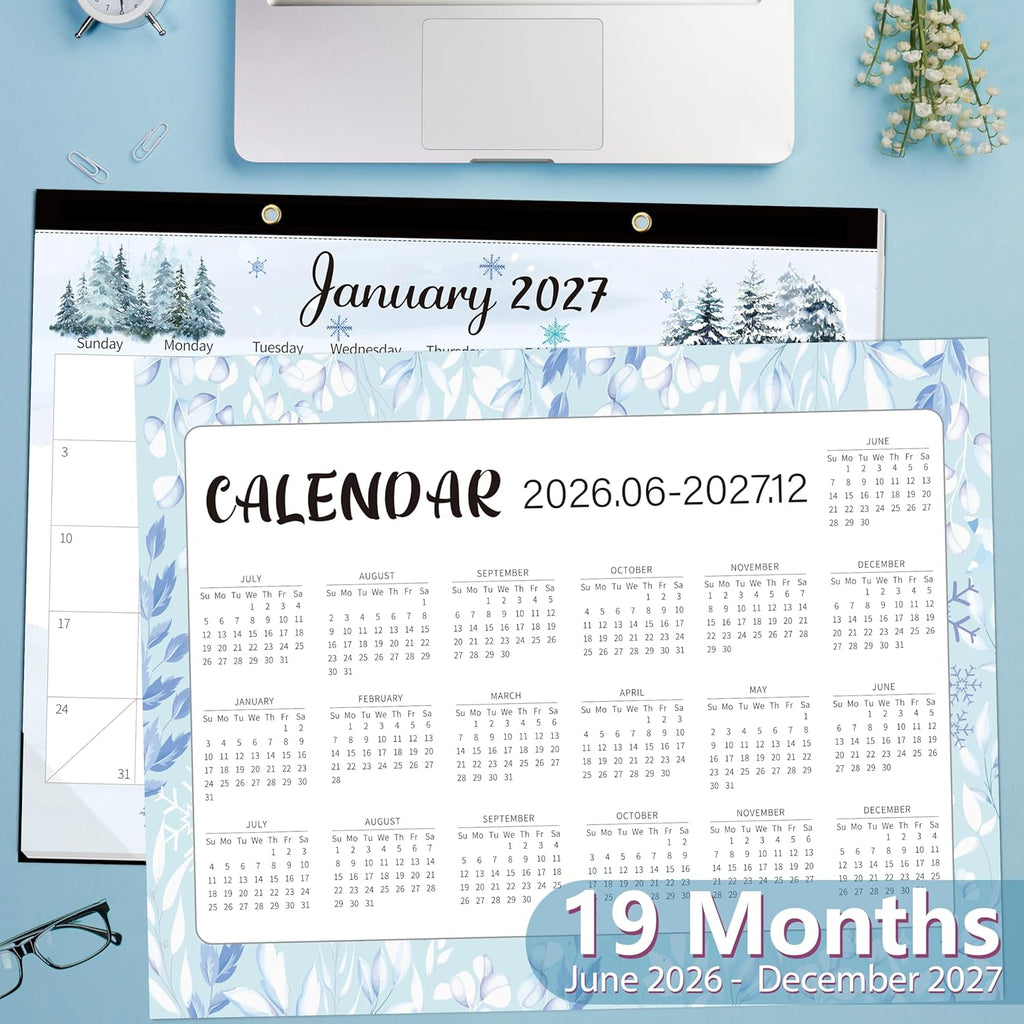 Monthly Large Desk Calendar 2026-2027 - 19 Months 22" x 17" Calendar from Jun. 2026 to Dec. 2027, Large Monthly