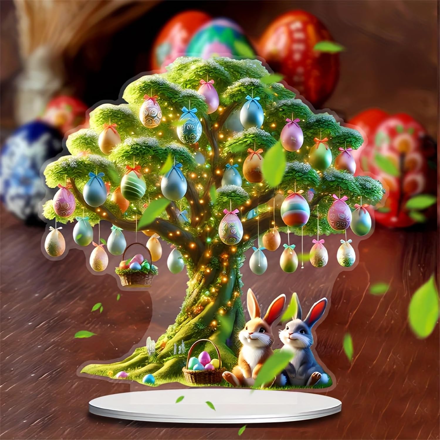 Easter Decorations Easter Tree-Basket Bunny-Egg Decor Figurines Table Ornaments 2D Acrylic Spring Easter Decoration