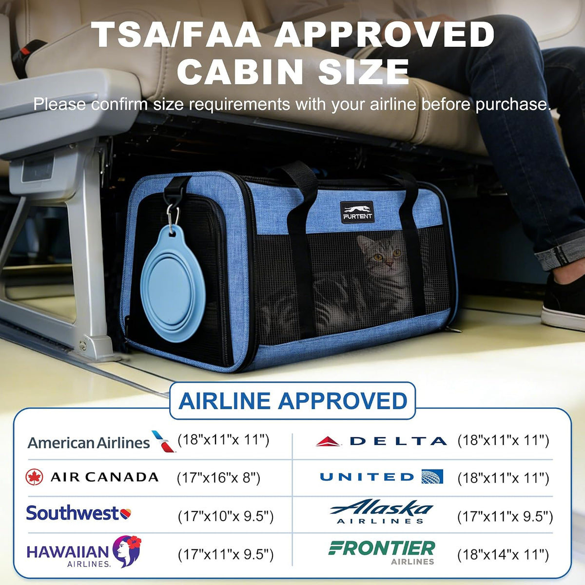 Pet Carrier Airline Approved, Soft Sided Cat Carrier for Small Pets up to 13 lbs, TSA Approved Dog Travel Bag
