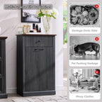 Tilt-Out Trash Can Cabinet, Fluted Laundry Hamper Cabinet, Dark Gray