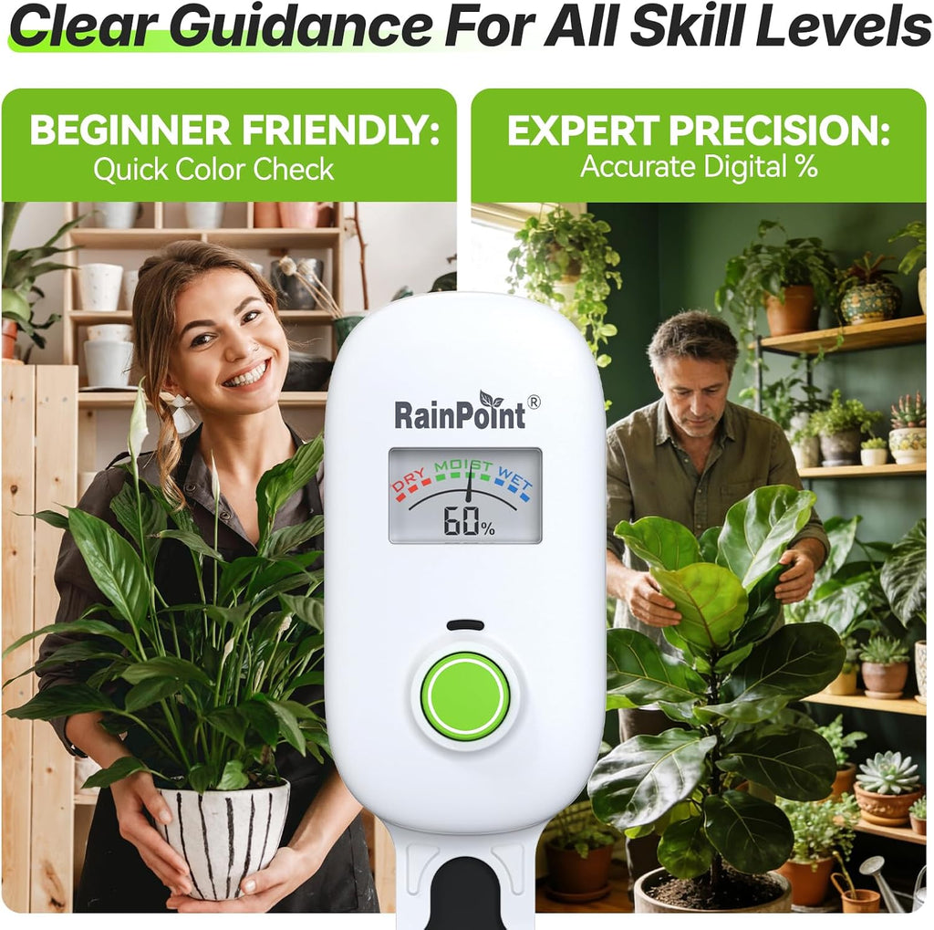 Smart Soil Moisture Meter,Visual Gauge, Optional WiFi Hub for App | Leave-In Wireless Soil Moisture Sensor with