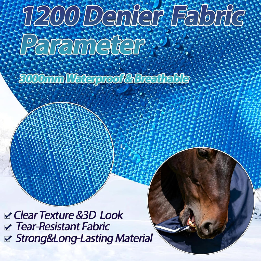 1200D Fall Horse Turnout Sheet (0g No Fill) Horse Blanket,Blue Black 66''