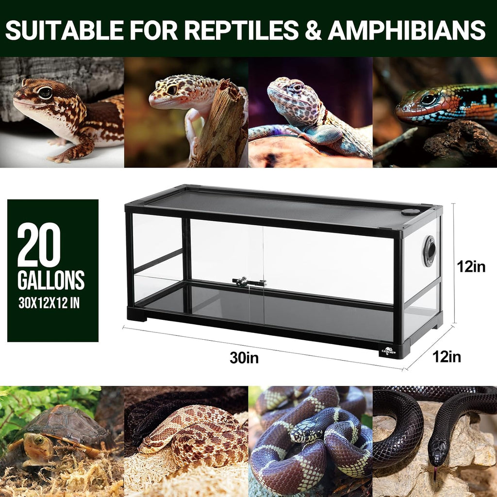 20 Gallon Reptile Tank, 30" x 12" x 12" Reptile Terrarium, Top Screen Ventilation, Sliding Door, Cable & Fogger Pass