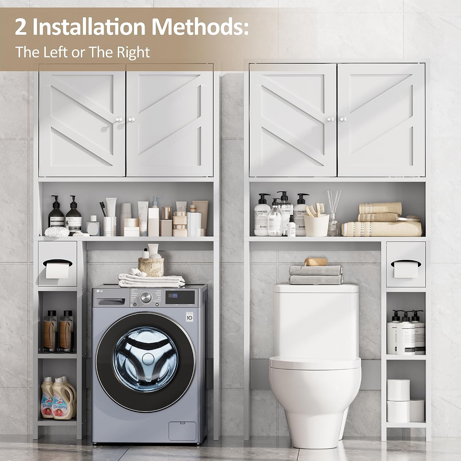Bathroom Storage Cabinet Over Toilet with Toilet Paper Holder Stand, Freestanding Bathroom Storage Organizer Cabinet