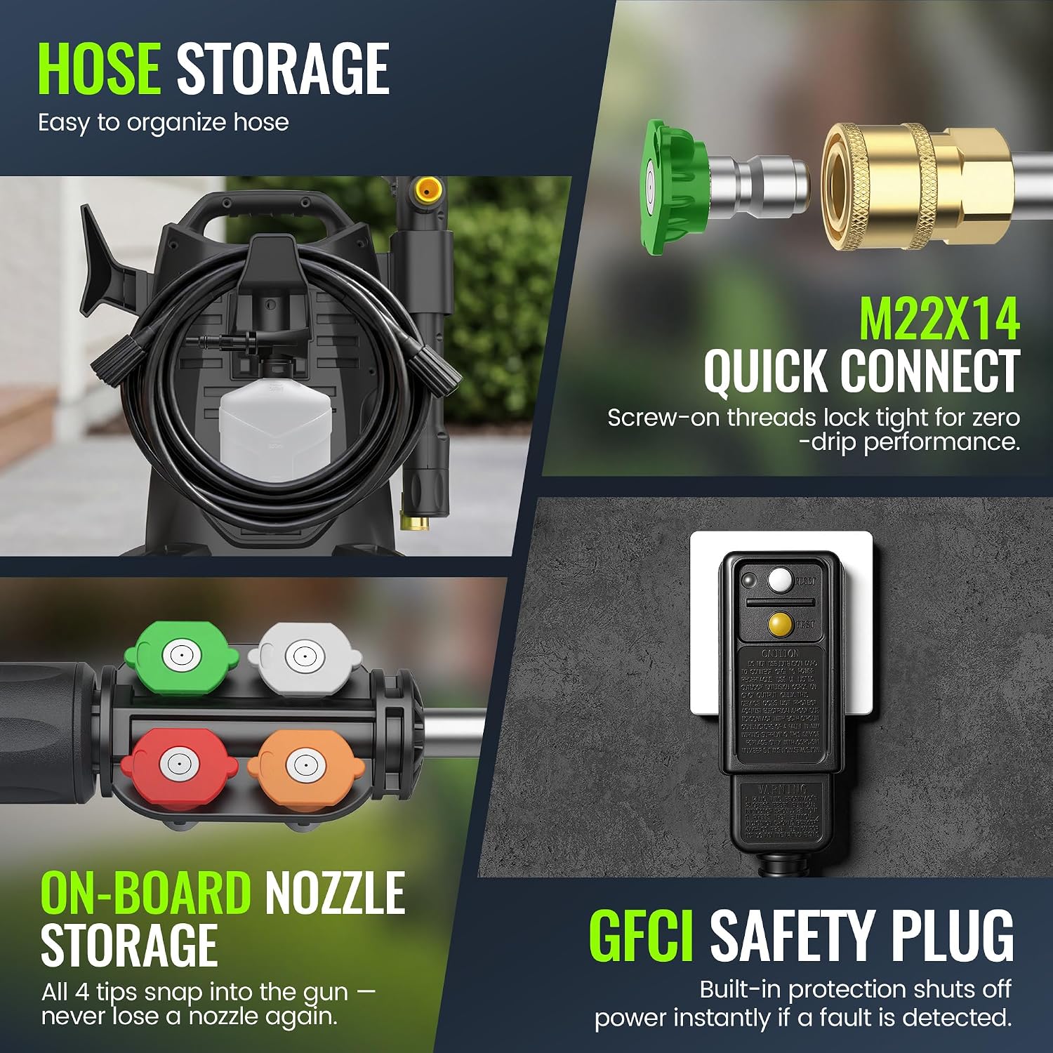Electric Pressure Washer 4800PSI 2.5 GPM High Power Washer with 4 Lockable Swivel Wheels, Foam Cannon, 4 Nozzles