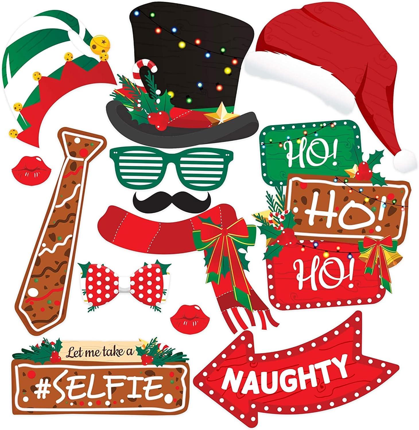 Christmas Photo Booth Props 38pc Set - Christmas Party Decorations, Party Favors, Games & Supplies for Kids Adults