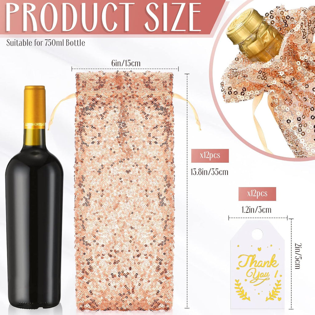 12 Pcs Rose Gold Satin Wine Gift Bags, Gift Giving