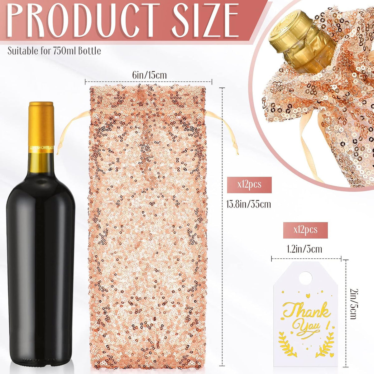 12 Pcs Rose Gold Satin Wine Gift Bags, Gift Giving
